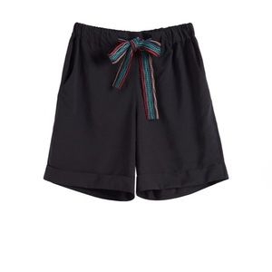 Chinti & Parker Black Shorts with Woven Rainbow Belt